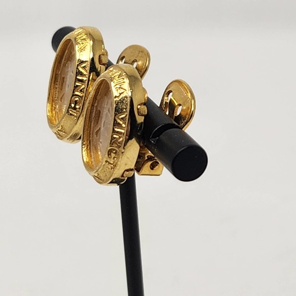 Prevost Roman Art Gold Tone Oval Clip On Earrings Latin Love Conquers All - Picture 3 of 6